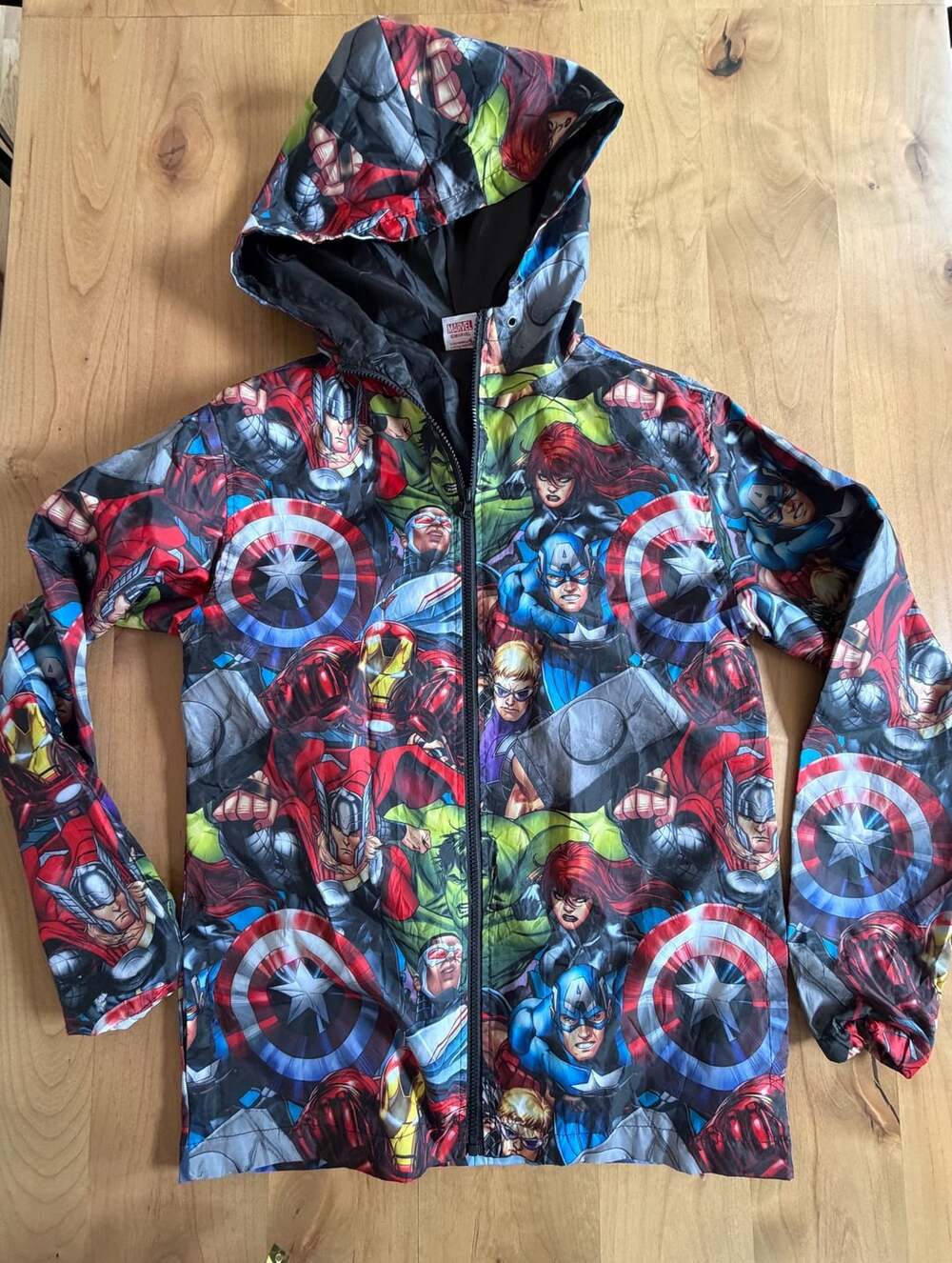 Marvel Avengers Windbreaker Jacket Size S Multi Comic Print Hooded